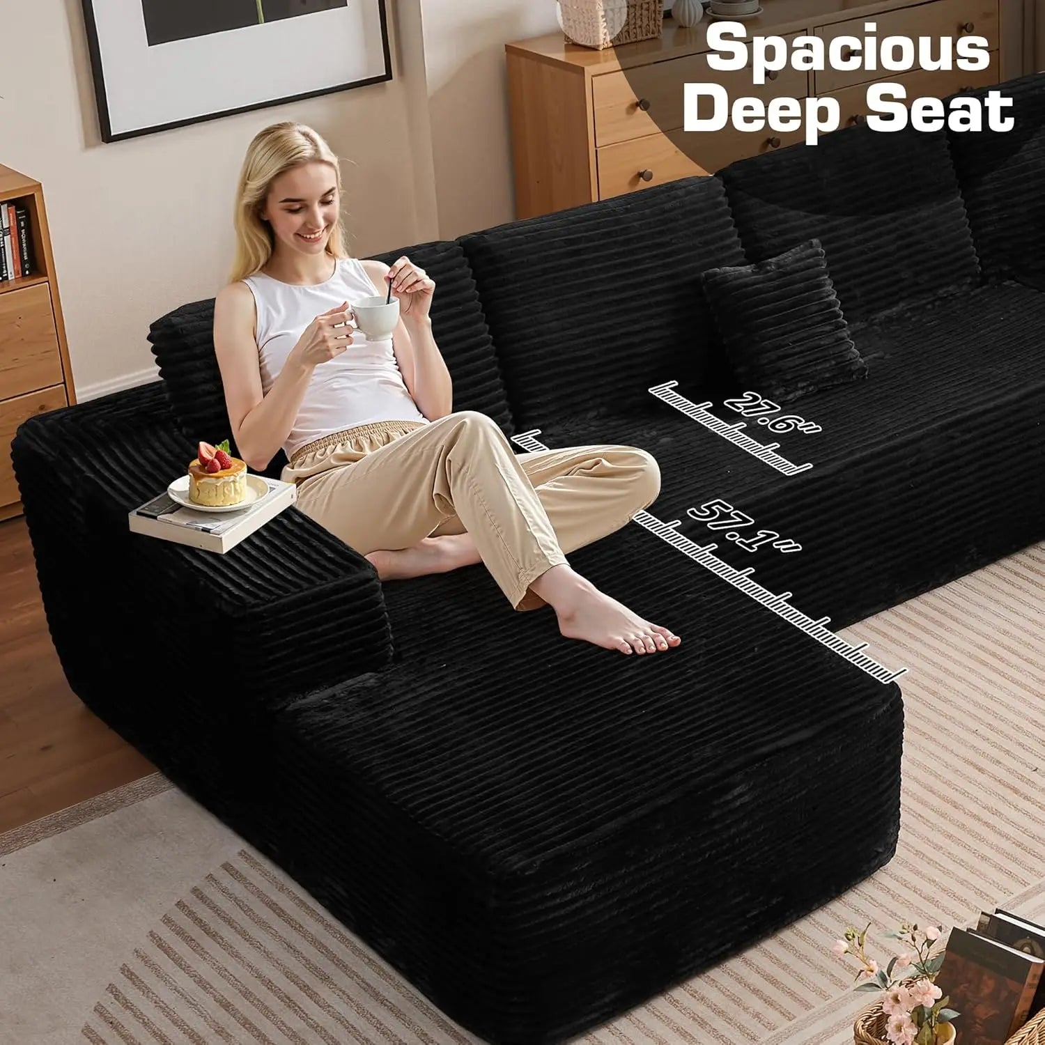 US Stock U-Shape Boneless Sectional Modular Adjustable Black Sponge-Filled Modern Design Apartment Hotel Villa Use Compressed