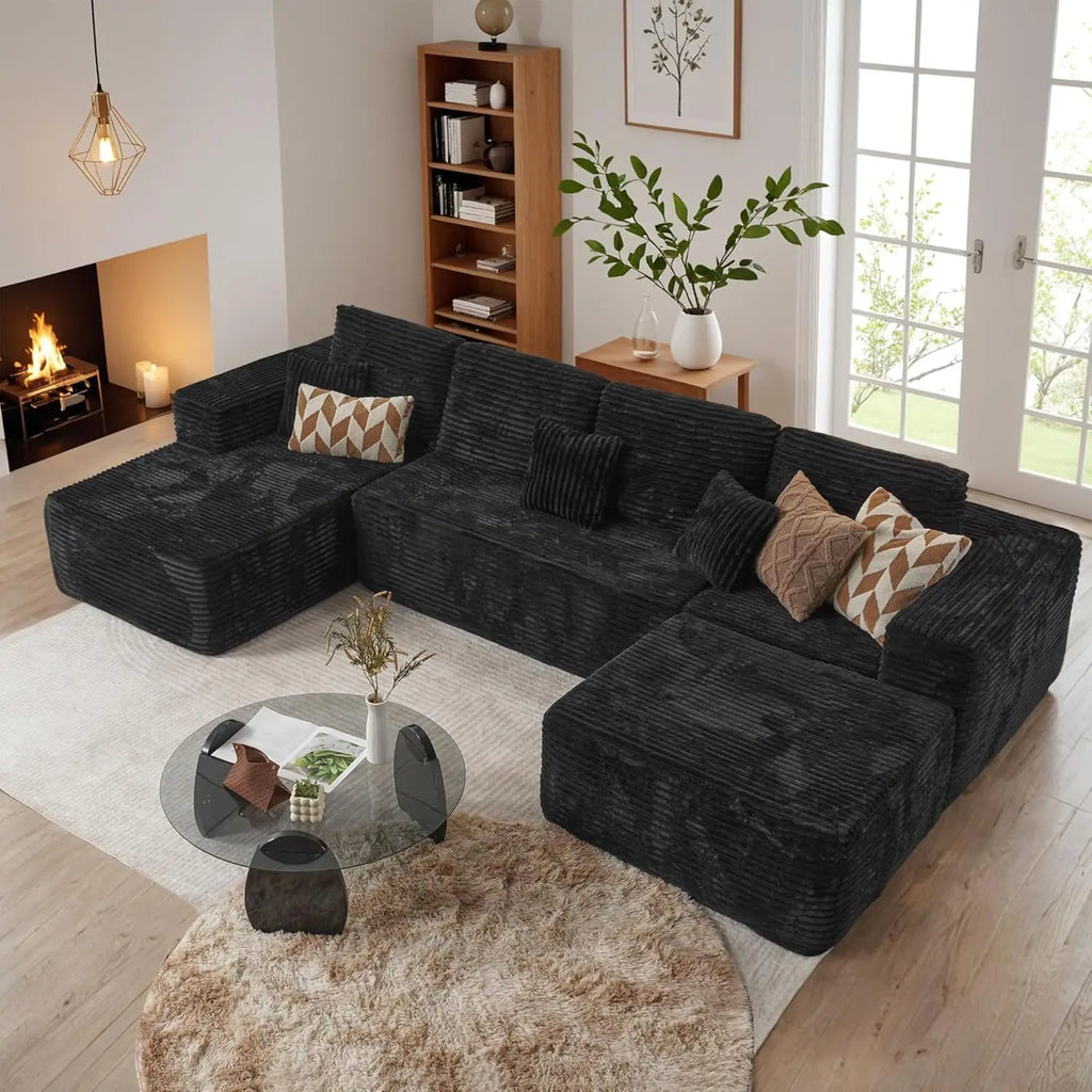 US Stock U-Shape Boneless Sectional Modular Adjustable Black Sponge-Filled Modern Design Apartment Hotel Villa Use Compressed