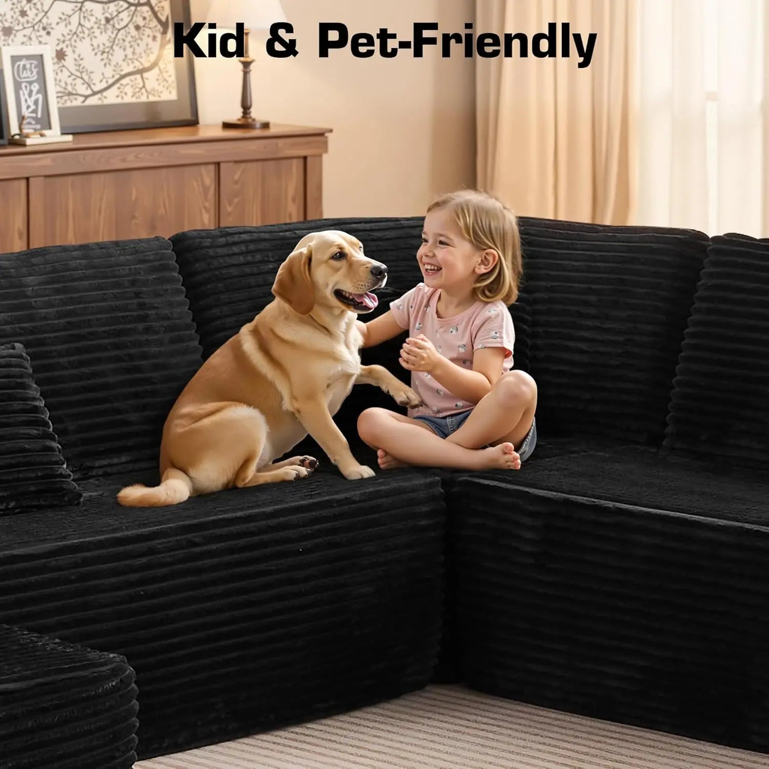 US Stock U-Shape Boneless Sectional Modular Adjustable Black Sponge-Filled Modern Design Apartment Hotel Villa Use Compressed