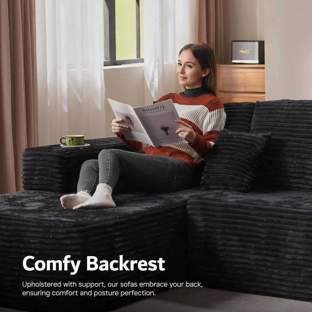 US Stock U-Shape Boneless Sectional Modular Adjustable Black Sponge-Filled Modern Design Apartment Hotel Villa Use Compressed