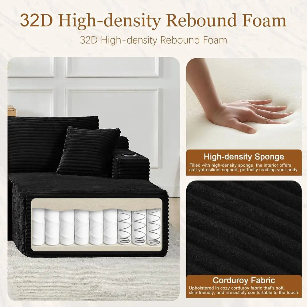 5-Seat Sectional Sleeper Sofa with Storage and Cup Holders, Free-Standing, No Assembly Needed (Black)