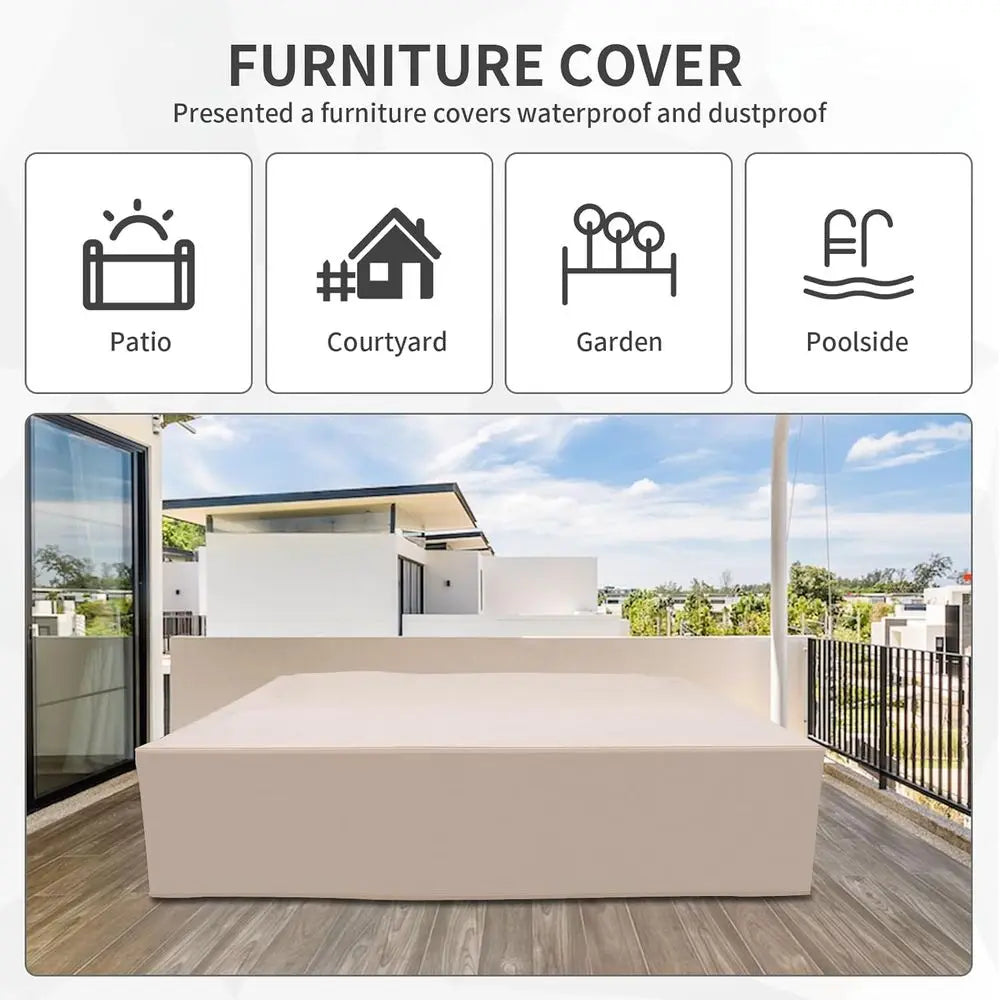 7-Piece Outdoor Wicker Patio Sectional Sofa Set with Glass Table, Non-Slip Cushions, Light Grey Cover