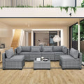 7-Piece Outdoor Wicker Patio Sectional Sofa Set with Glass Table, Non-Slip Cushions, Light Grey Cover