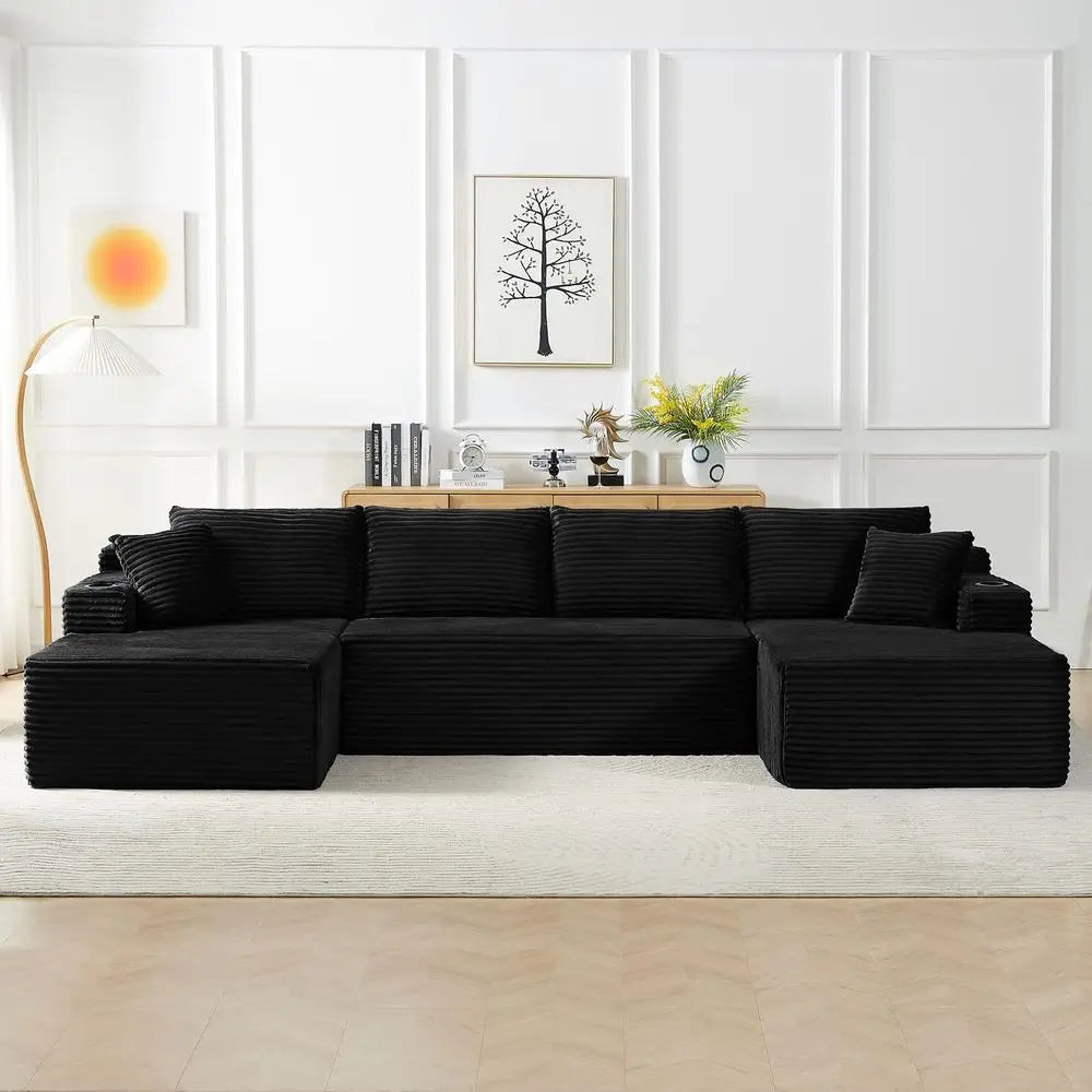 5-Seat Sectional Sleeper Sofa with Storage and Cup Holders, Free-Standing, No Assembly Needed (Black)